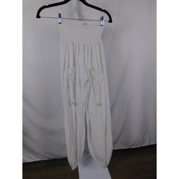 Blanco Pants Womens Medium White Boho Harem Smocked Waist Elastic Cuffs Cotton - Picture 1 of 11
